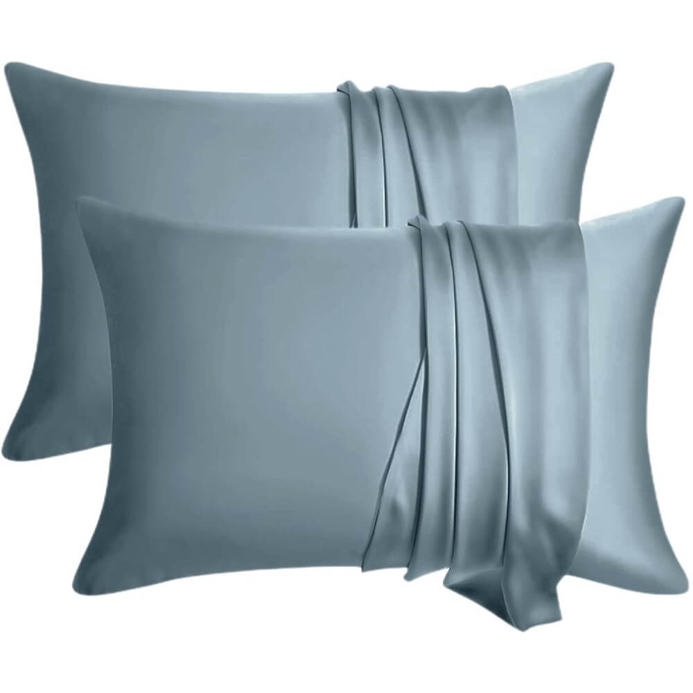 2 Pack Silk Pillowcase for Hair and Skin 100% Mulberry Silk Pillow Case 22 Momme 6A Grade with Hidden Zipper - Blue