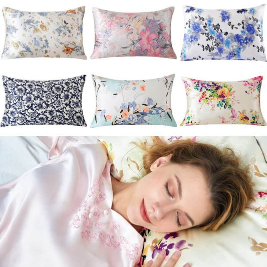 100% Mulberry Silk Pillowcase for Hair and Skin Natural Silk Pillow Cover Hidden Zipper Design with Floral Prints