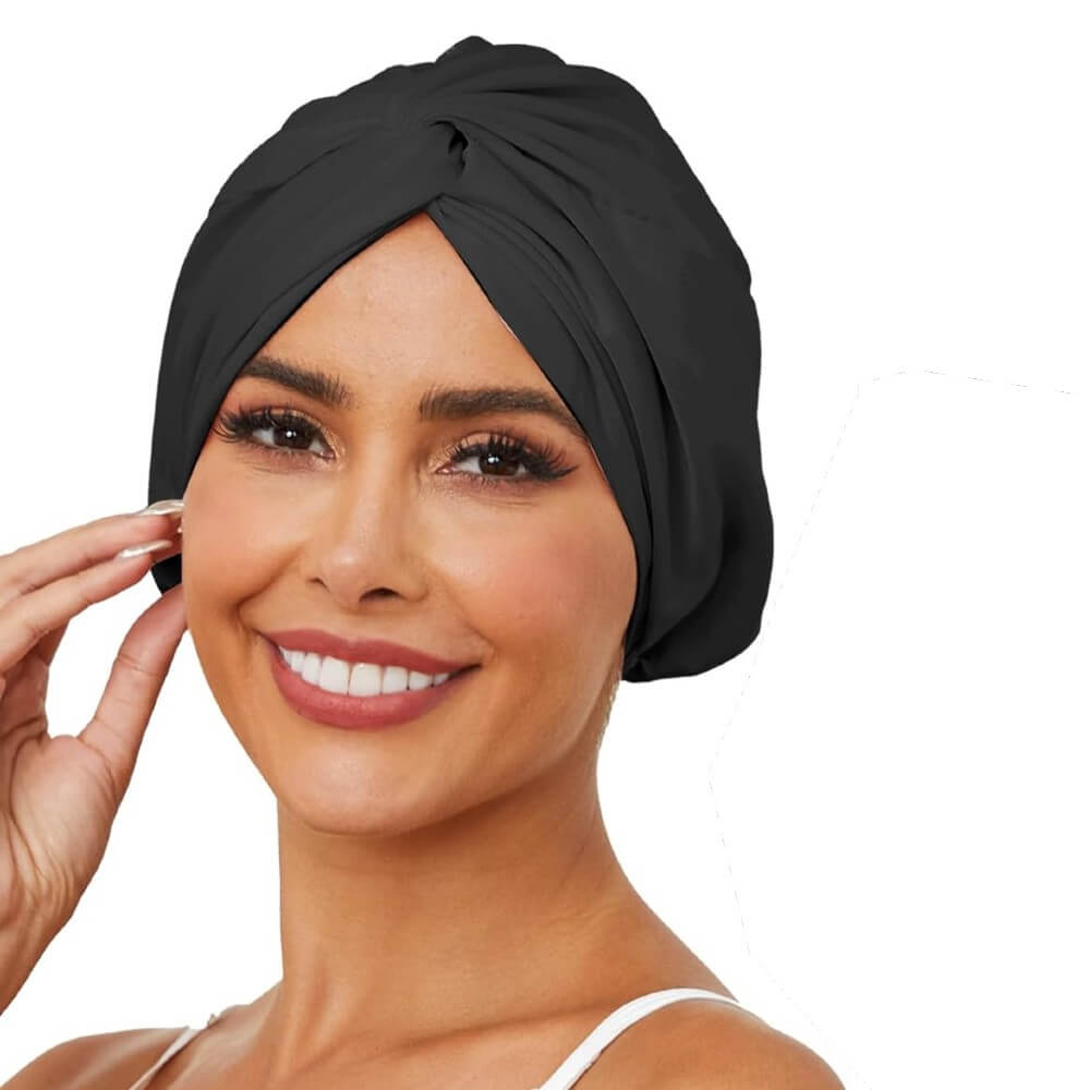 100% Premium Mulberry Silk Bonnet for Healthy Hair Silky Soft Sleep Cap Double-Sided Frizz-Free Moisture Retention - Black