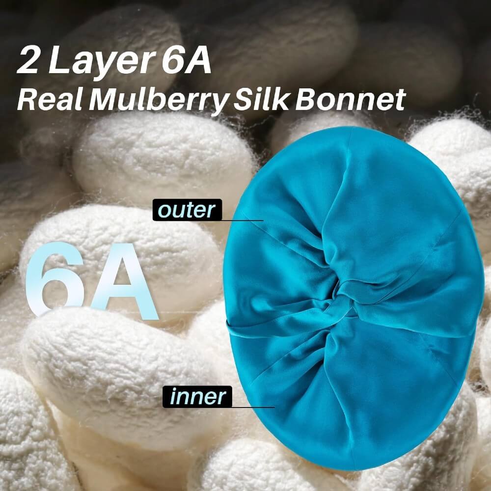 100% Premium Mulberry Silk Bonnet for Healthy Hair Silky Soft Sleep Cap Double-Sided Frizz-Free Moisture Retention - Peacock Blue