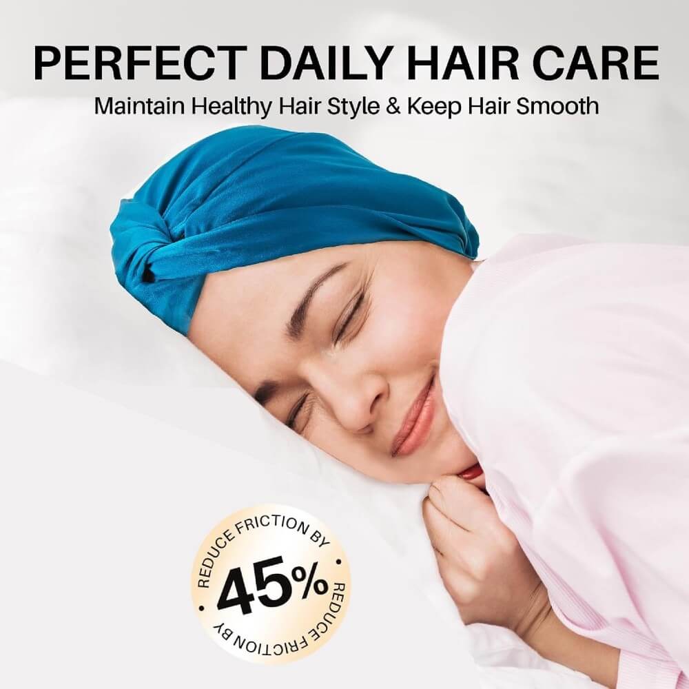 100% Premium Mulberry Silk Bonnet for Healthy Hair Silky Soft Sleep Cap Double-Sided Frizz-Free Moisture Retention - Peacock Blue