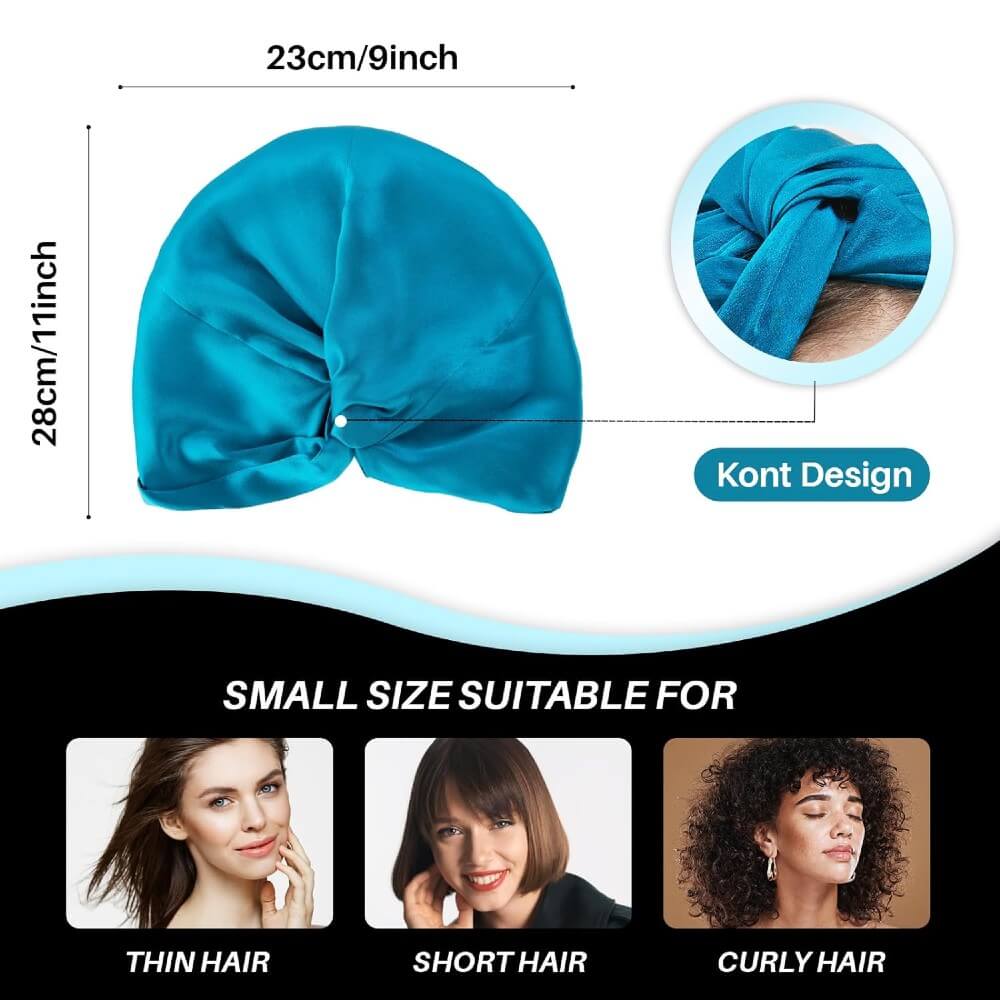 100% Premium Mulberry Silk Bonnet for Healthy Hair Silky Soft Sleep Cap Double-Sided Frizz-Free Moisture Retention - Peacock Blue