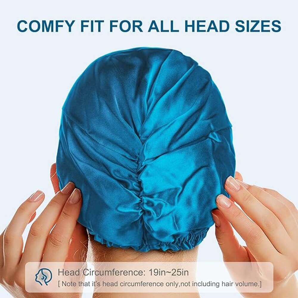 100% Premium Mulberry Silk Bonnet for Healthy Hair Silky Soft Sleep Cap Double-Sided Frizz-Free Moisture Retention - Peacock Blue